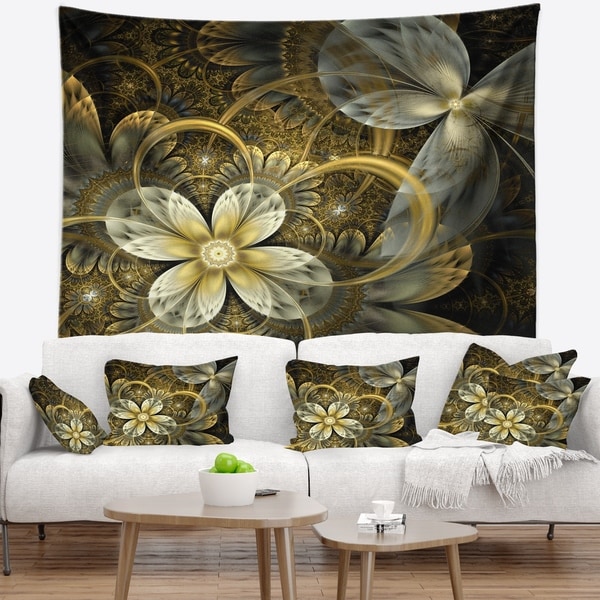 Designart 'Fractal Orange Yellow Flowers' Floral Wall Tapestry