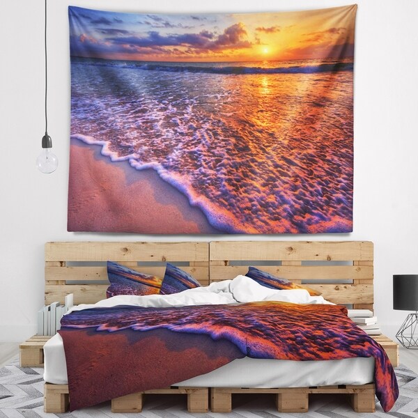 Designart 'Colorful Sunset and Wavy Waters' Seashore Wall Tapestry