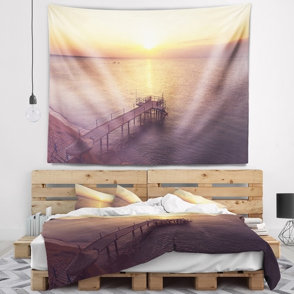 Designart 'Boardwalk over the Beach at Sunset' Bridge Wall Tapestry