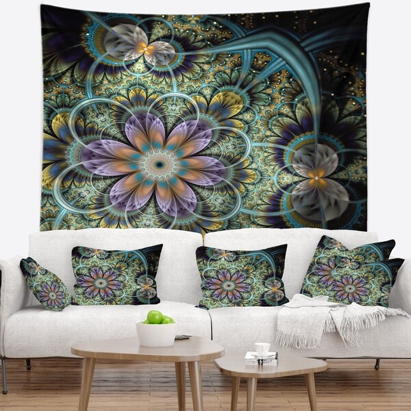 Designart 'Symmetrical Green Fractal Flower' Floral Wall Tapestry