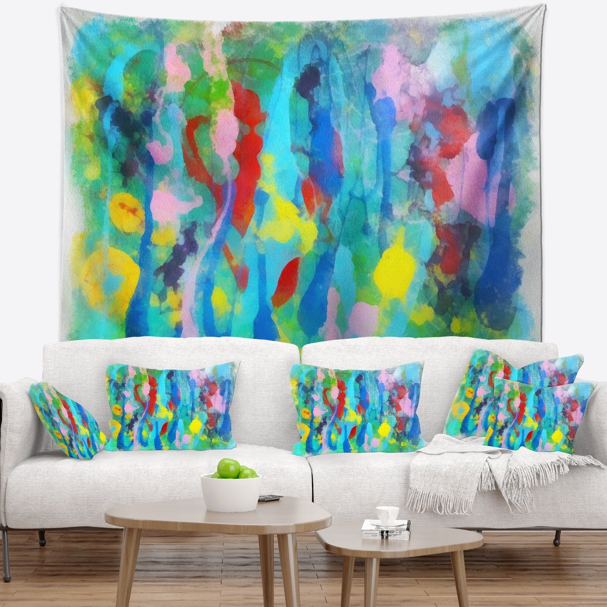 Designart 'Hand drawn Multi color Floral Pattern' Abstract  Small