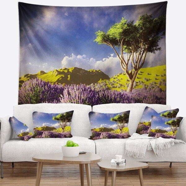 Designart 'Bright Lavender Garden Field' Modern Landscape Wall Tapestry