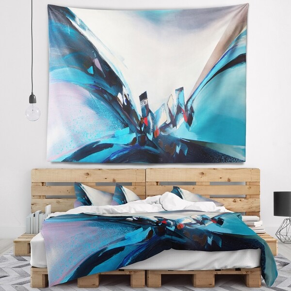Designart 'Blue Panoramic Abstract Design' Abstract Wall Tapestry