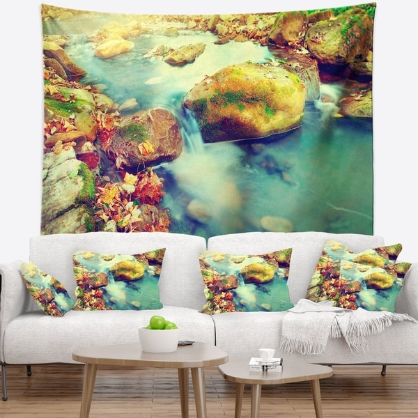 Designart 'Mountain River with Stones' Seashore Wall Tapestry