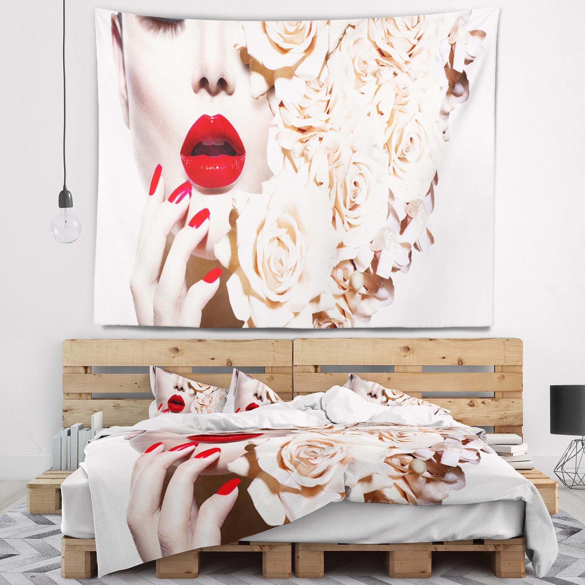 Designart Fashion Sexy Woman With Flowers Sensual Wall Tapestry