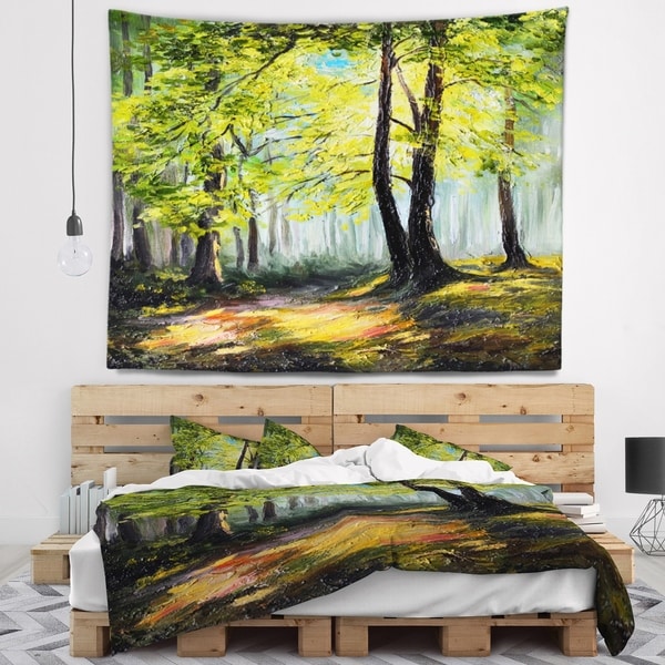Designart 'Green Autumn Forest' Landscape Wall Tapestry