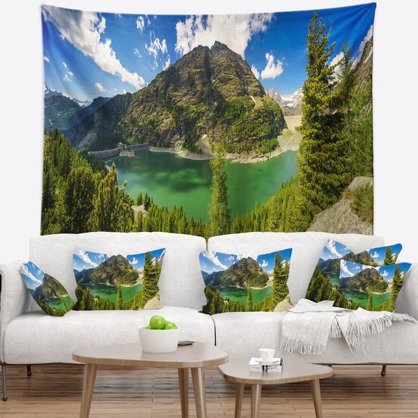 Designart 'Greeny Alpine Reservoir' Landscape Wall Tapestry