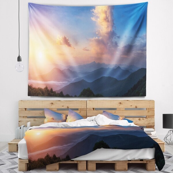 Designart 'Dark Cloudy Sky Above Mountains' Landscape Photography Wall Tapestry