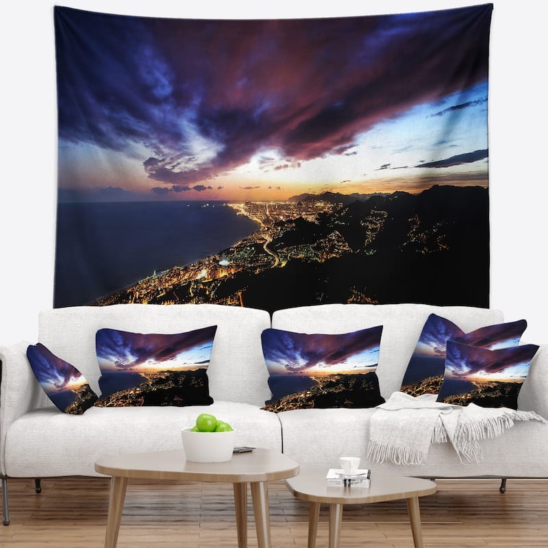 Designart 'barcelona Skyline Panorama' Cityscape Wall Tapestry - Bed 