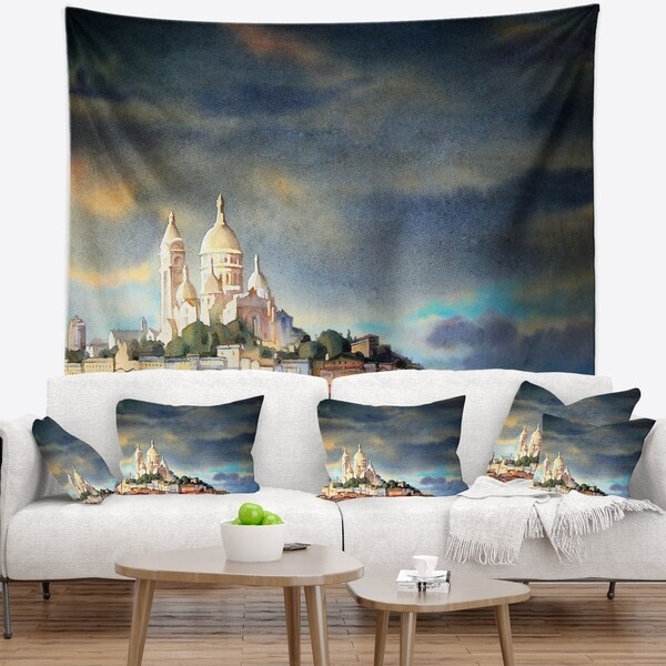 Designart 'Montmartre Skyline' Watercolor Painting Wall Tapestry