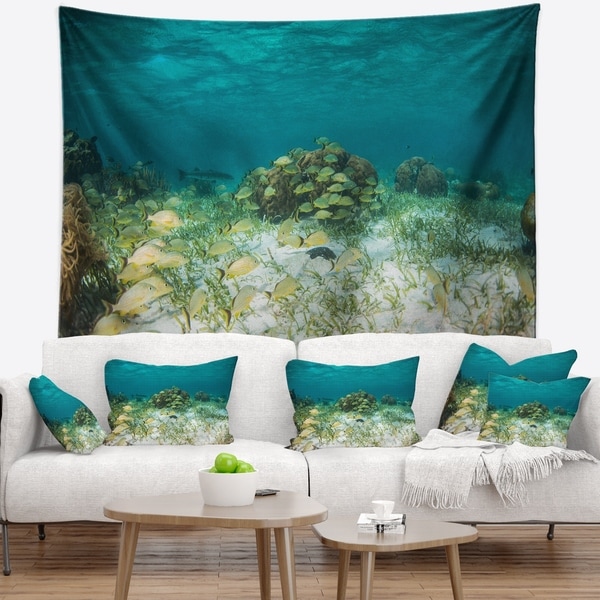 Designart 'School of Grunts with Baracuda' Seashore Wall Tapestry