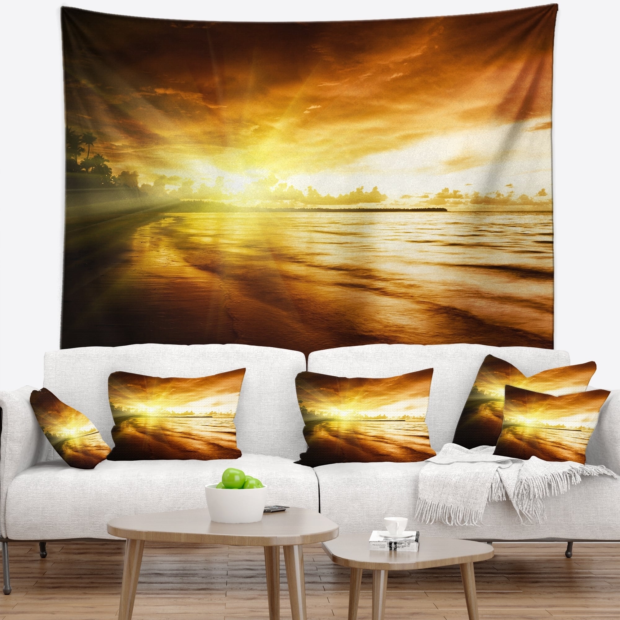 Designart 'Breathtaking Yellow Caribbean Beach' Seascape Wall Tapestry ...