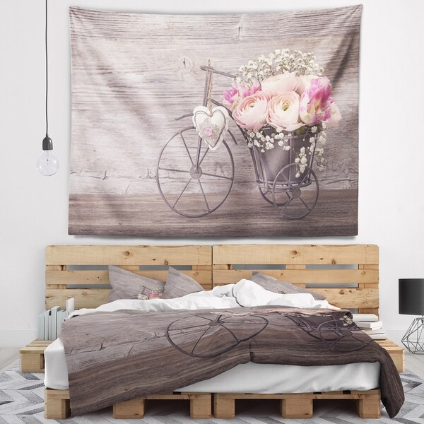 Designart 'Ranunculus Flowers in Bicycle Vase' Floral Wall Tapestry