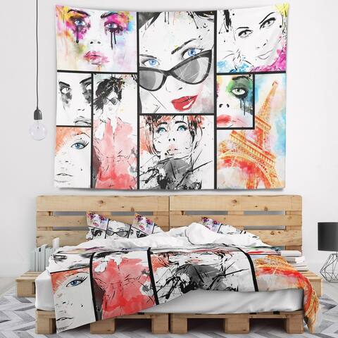 Designart 'Girls Collage' Abstract Portrait Wall Tapestry