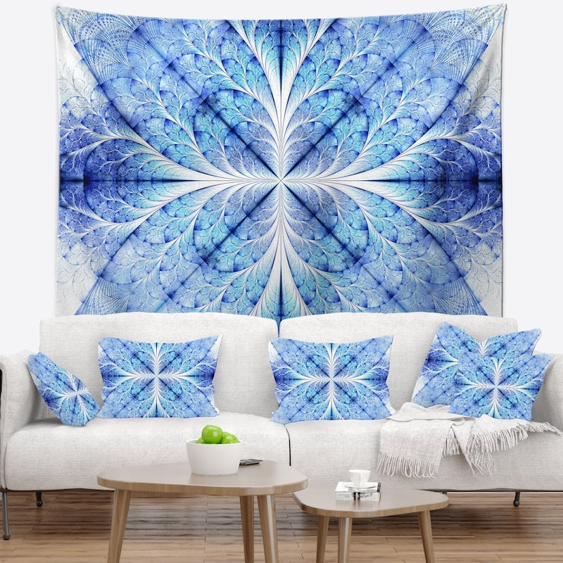 Designart 'Symmetrical Light Blue Pattern' Floral Wall Tapestry - Bed ...