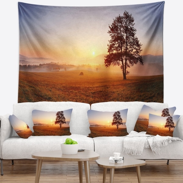 Designart 'Lonely Tree at Sunset' Landscape Photography Wall Tapestry