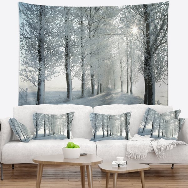 Designart Winter Trees Backlit By Morning Sun Forest Wall Tapestry On Sale Overstock 20926578