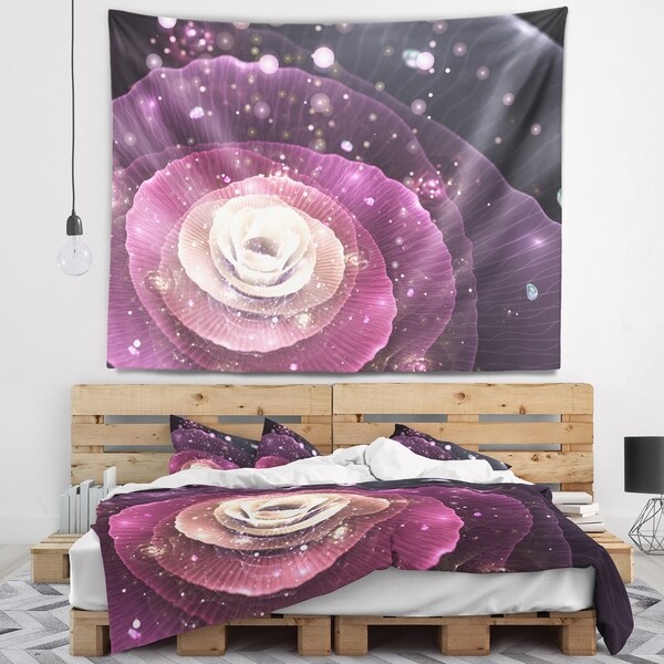 Designart 'Pink Flower with Sparkles' Floral Wall Tapestry