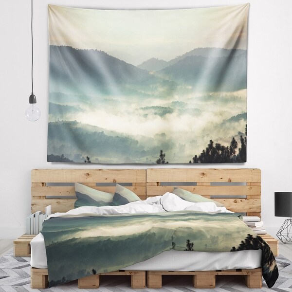 Designart 'Beautiful Foggy Hills in Sri Lanka' Beach Photo Wall Tapestry