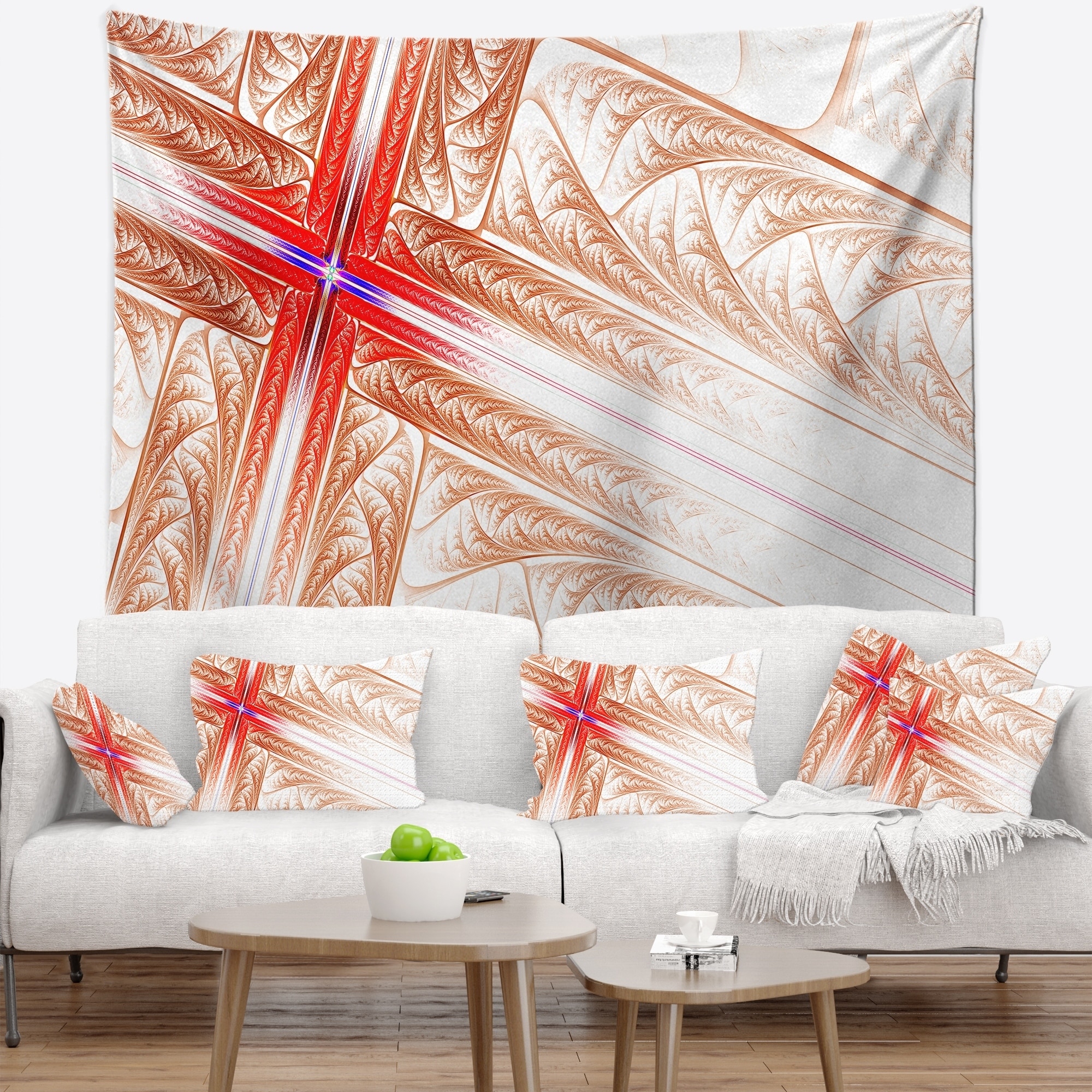 Designart 'Turquoise Fractal Cross Design' Abstract Wall Tapestry - 60 in. x 50 in.