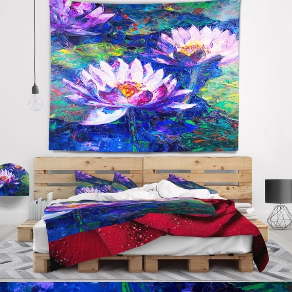 Designart 'Blue Lotus Oil Painting' Floral Wall Tapestry