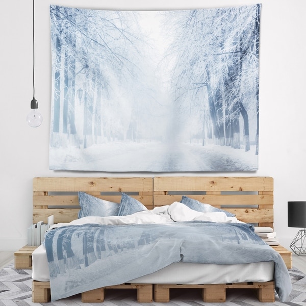 Designart 'White Road and Winter Trees' Landscape Photography Wall Tapestry