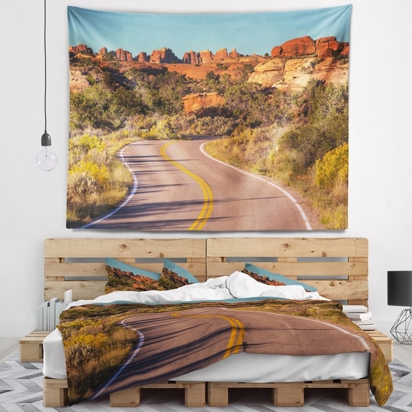 Designart 'Road in Rocky American Prairie' Landscape Wall Tapestry
