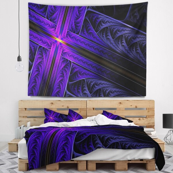 Designart 'Bright Blue Fractal Cross Design' Abstract Wall Tapestry