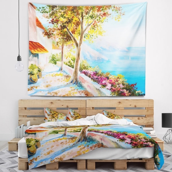 Designart 'House and Sea in the Fall' Landscape Wall Tapestry