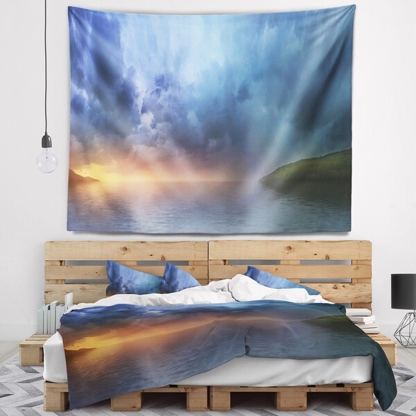 Designart 'Dense Blue Clouds Over Lake' Skyline Photography Wall Tapestry