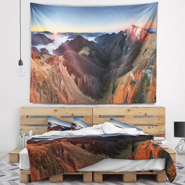Designart 'Red Mountain Sunset Panorama' Landscape Wall Tapestry