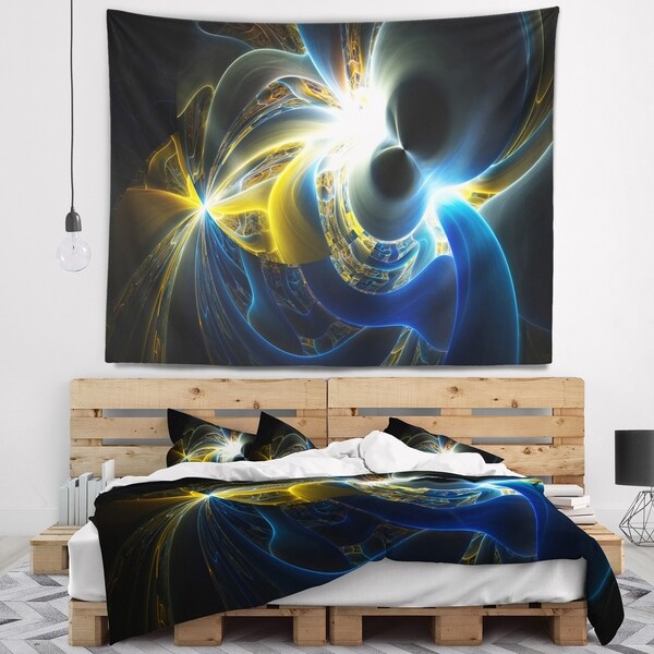 Designart 'Glowing Blue Yellow Plasma' Abstract Wall Tapestry