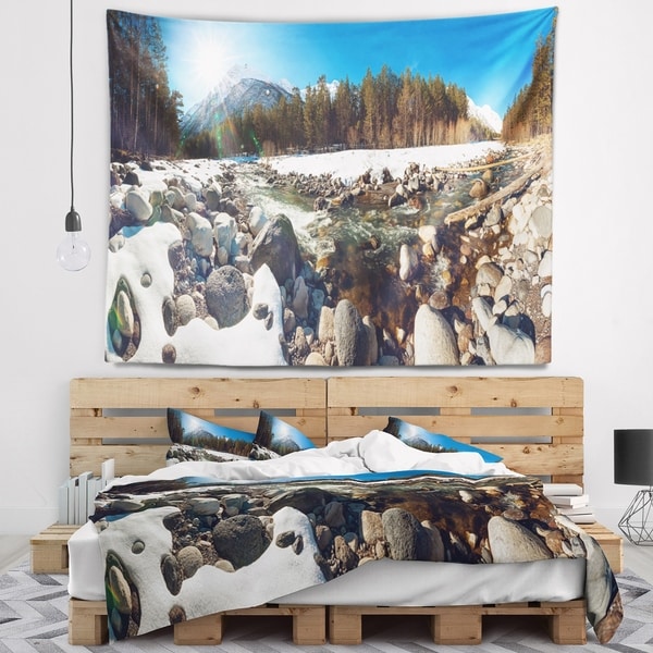Designart 'Baskan Mountain River at Wintertime' Landscape Wall Tapestry
