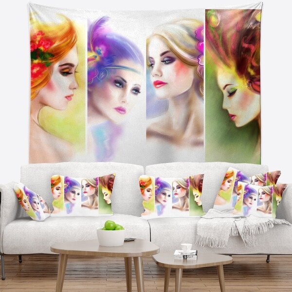 Designart 'Colorful Women Face Collage' Abstract Portrait Wall Tapestry