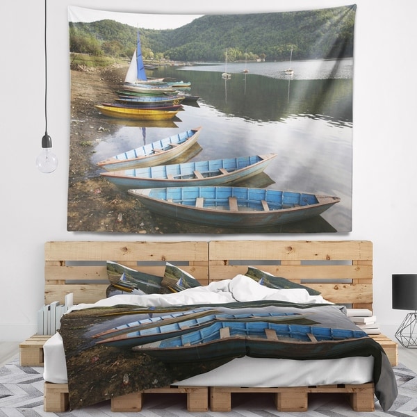 Designart 'Wonderful View of Pokhara Boats' Boat Wall Tapestry
