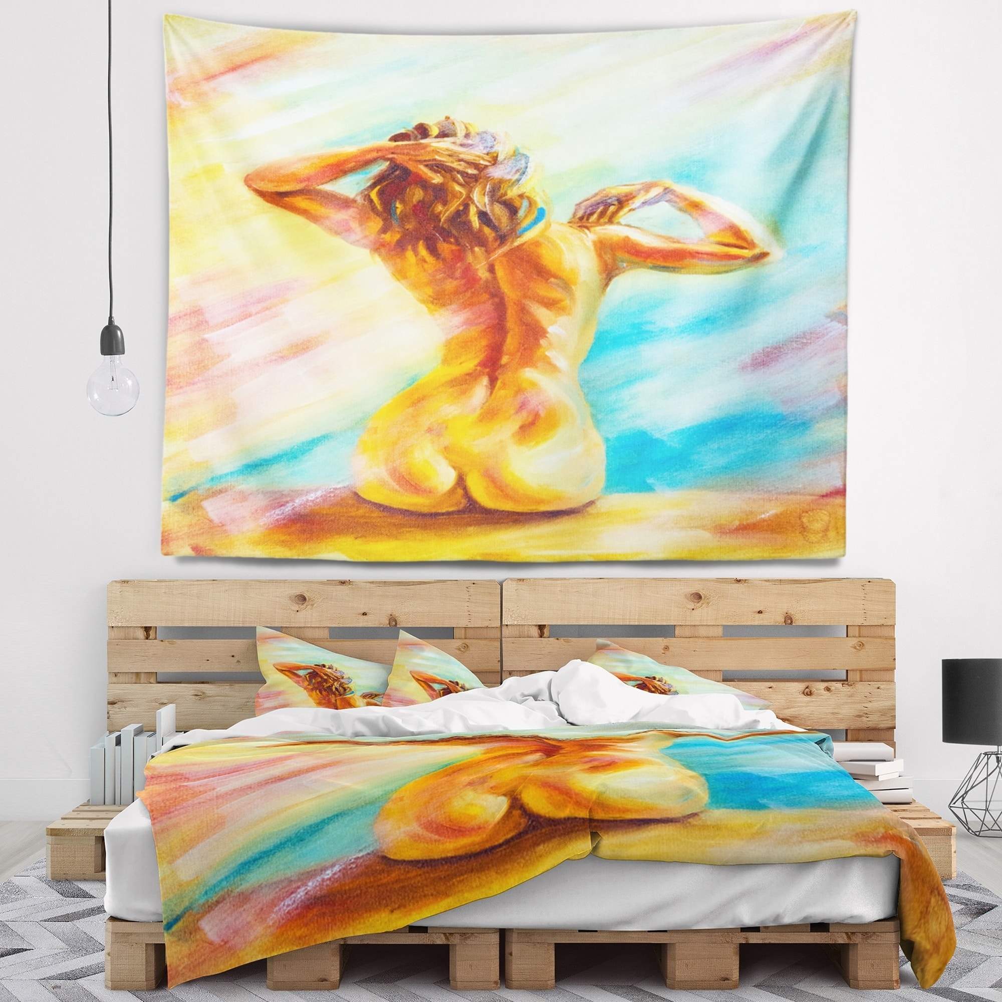 Designart Naked Woman Sitting Sensual Wall Tapestry