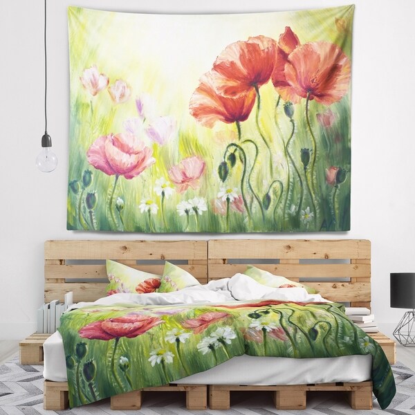 Designart 'Poppies in Morning' Floral Wall Tapestry