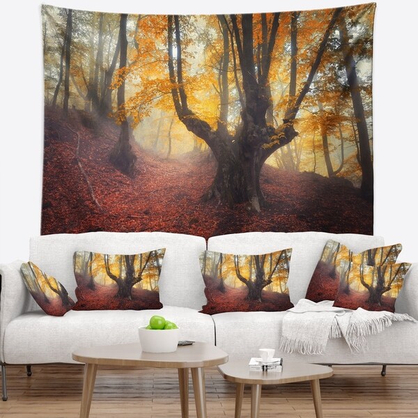 Designart 'Dark Old Yellow Forest' Landscape Photography Wall Tapestry