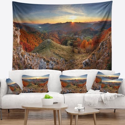 Designart 'Majestic Sunset in Mountain Landscape' Landscape Wall Tapestry