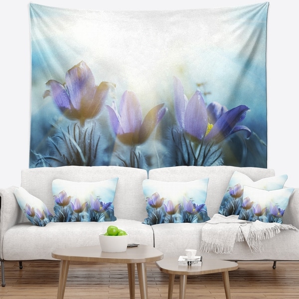 Designart 'Blooming Blue Spring Flowers' Floral Wall Tapestry