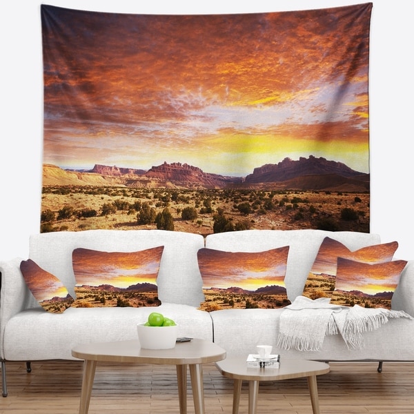 Designart 'Land with Thick Clouds At Sunset' African Landscape Wall Tapestry
