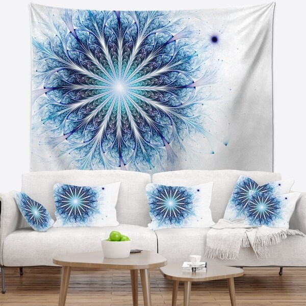 Designart 'Fractal Flower Light Blue Digital Art' Flower Wall Tapestry