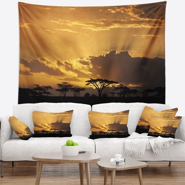 Designart 'Sunset in Africa with Acacia Tree' Landscape Wall Tapestry