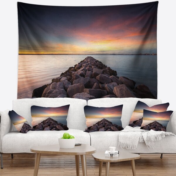 Designart 'Long Stone Bridge into Beautiful Sea' Seashore Wall Tapestry
