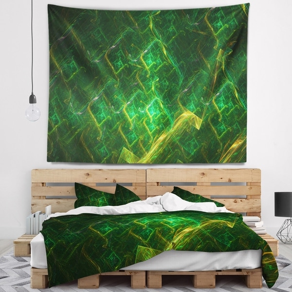 Designart 'Green Fractal Electric Lightning' Abstract Wall Tapestry