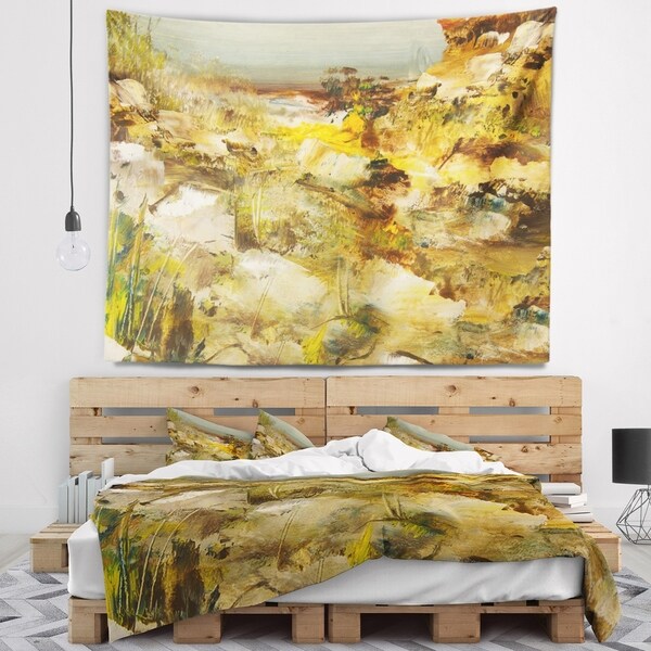 Designart 'Yellow Stones Heavily Textured' Landscape Painting Wall Tapestry