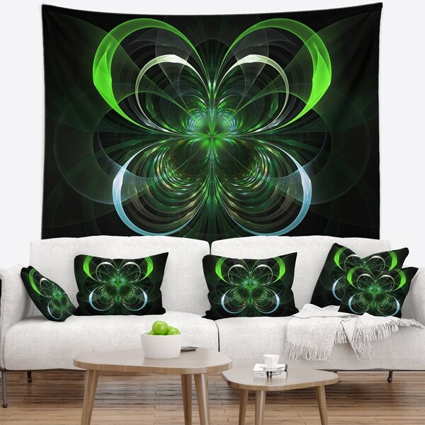 Designart 'Green Fractal Flower in Dark' Floral Wall Tapestry