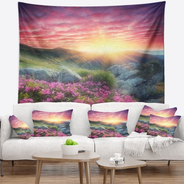 Designart 'Morning with Flowers in Mountains' Landscape Photography Wall Tapestry