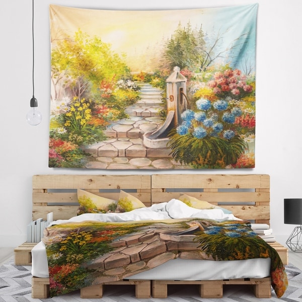 Designart 'Stone Stairs in Forest' Landscape Painting Wall Tapestry