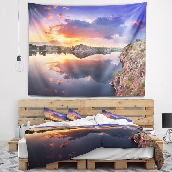 Designart 'Sunset at River with Large Clouds' Landscape Photography Wall Tapestry